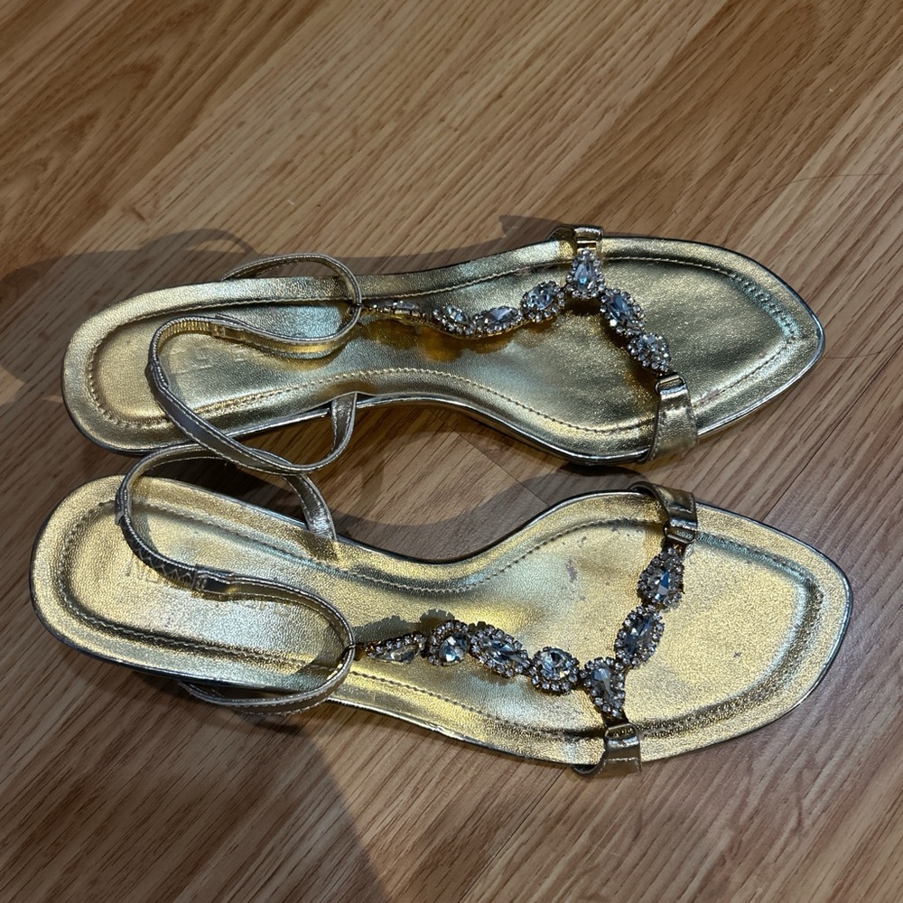 Gold Jeweled T-Strap Sandals for Special Occasions